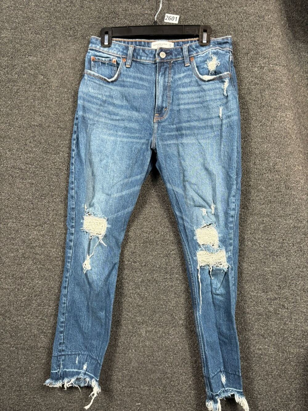Abercrombie & Fitch The Skinny High Rise Jeans Womens Sz 29/8R Blue Distressed
